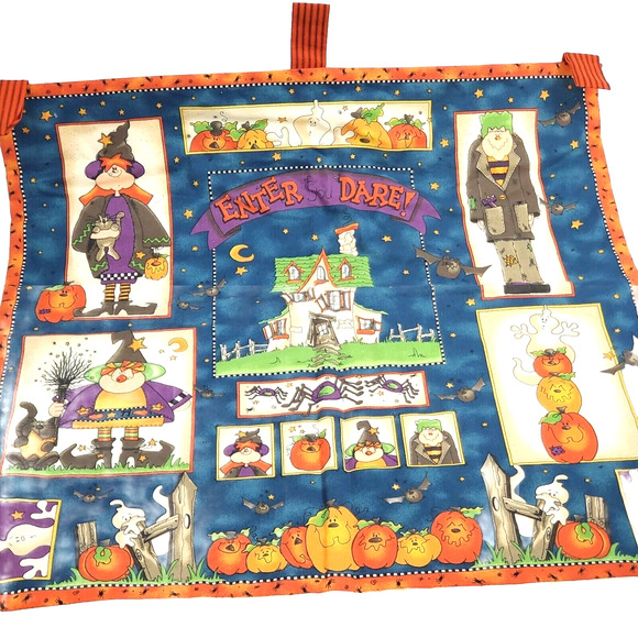 Halloween Wall Fabric Flag Hanger Adult's 19X14 Pumpkins Ghost Haunted House VTG - Picture 1 of 8